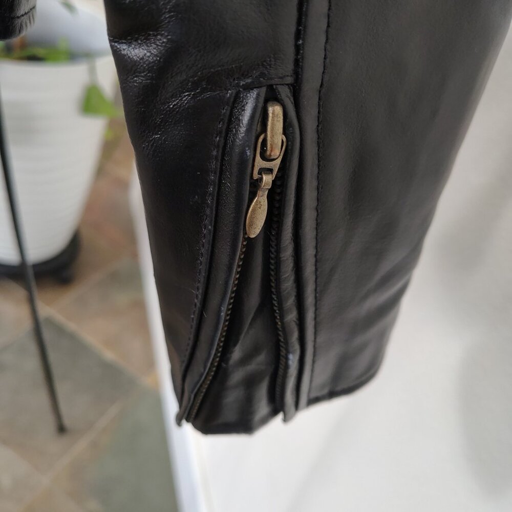 Steve Madden Genuine Leather Bomber Jacket Black - Picture 6 of 9